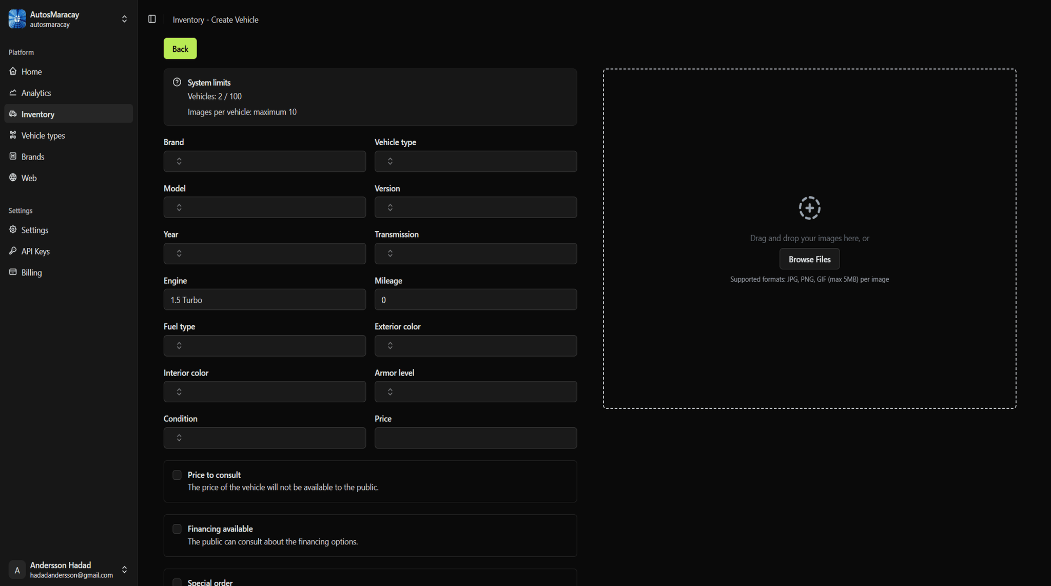 Motorbase Dashboard - Modern vehicle inventory management interface
